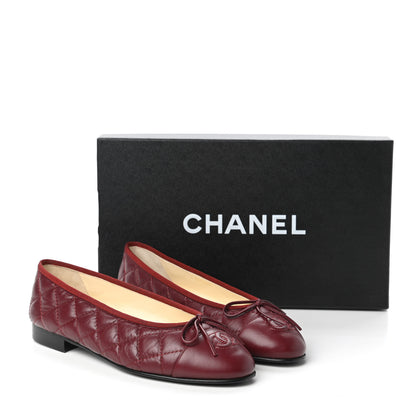 Chanel Aged Calfskin Quilted CC Cap Toe Ballerina Flats 35.5 Burgundy 9 of 9