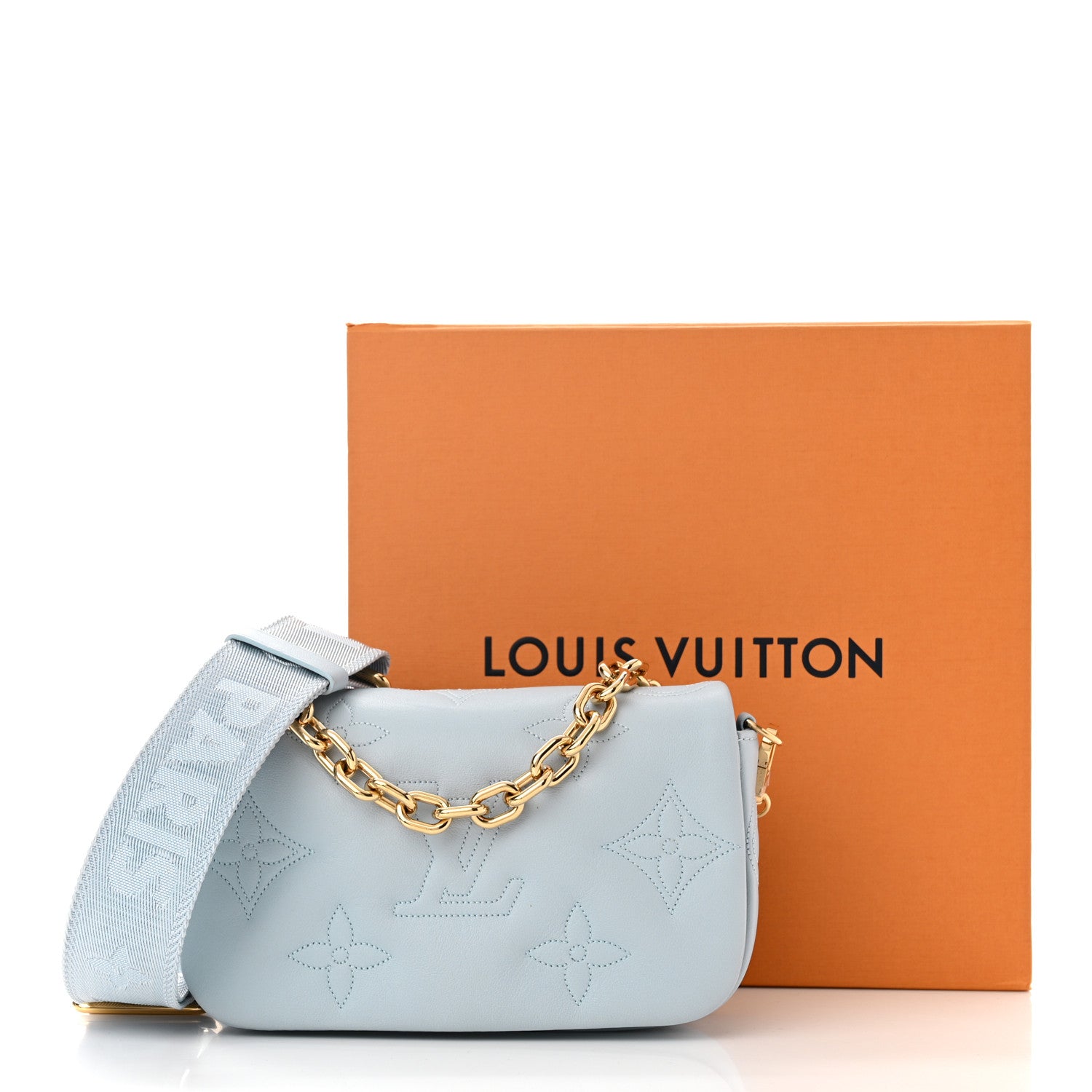 Louis Vuitton Calfskin Bubblegram Wallet On Strap Ice Blue 10 of 10