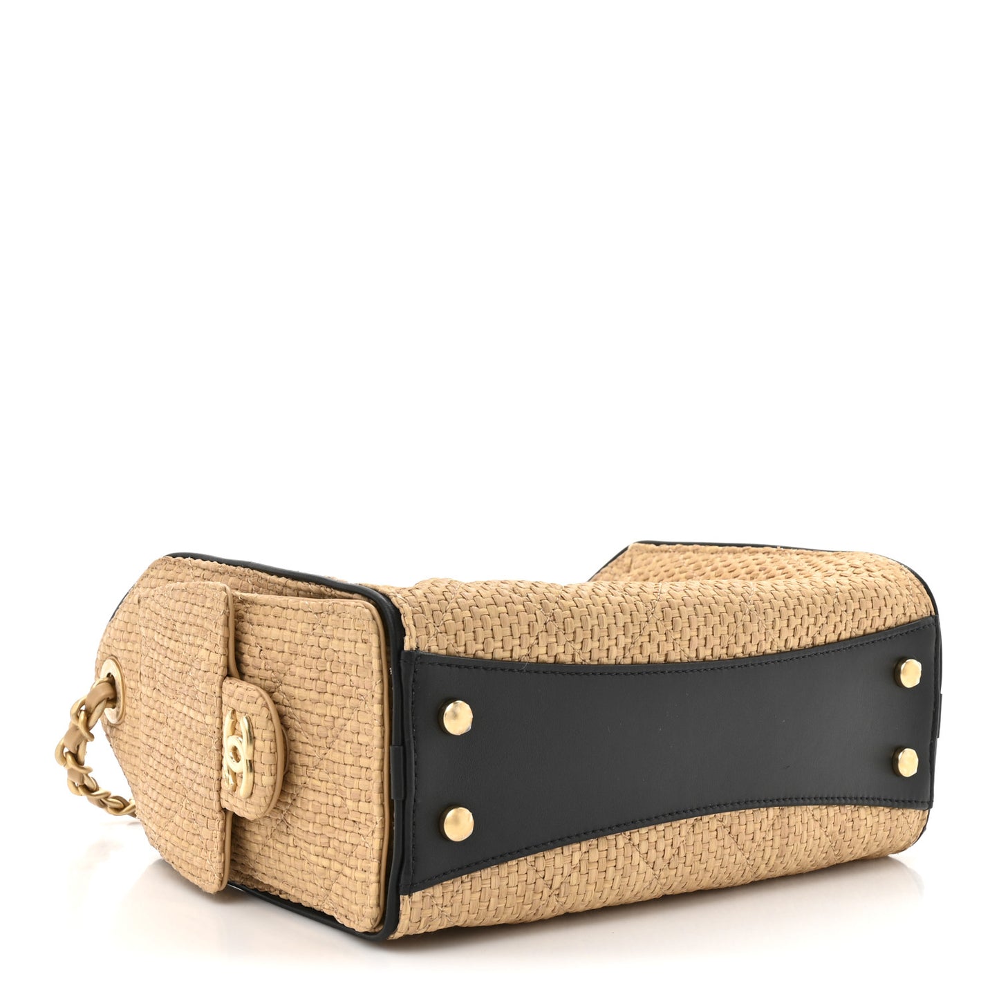 Braided Raffia Calfskin Quilted Mini Chanel 25 Handbag Beige Black