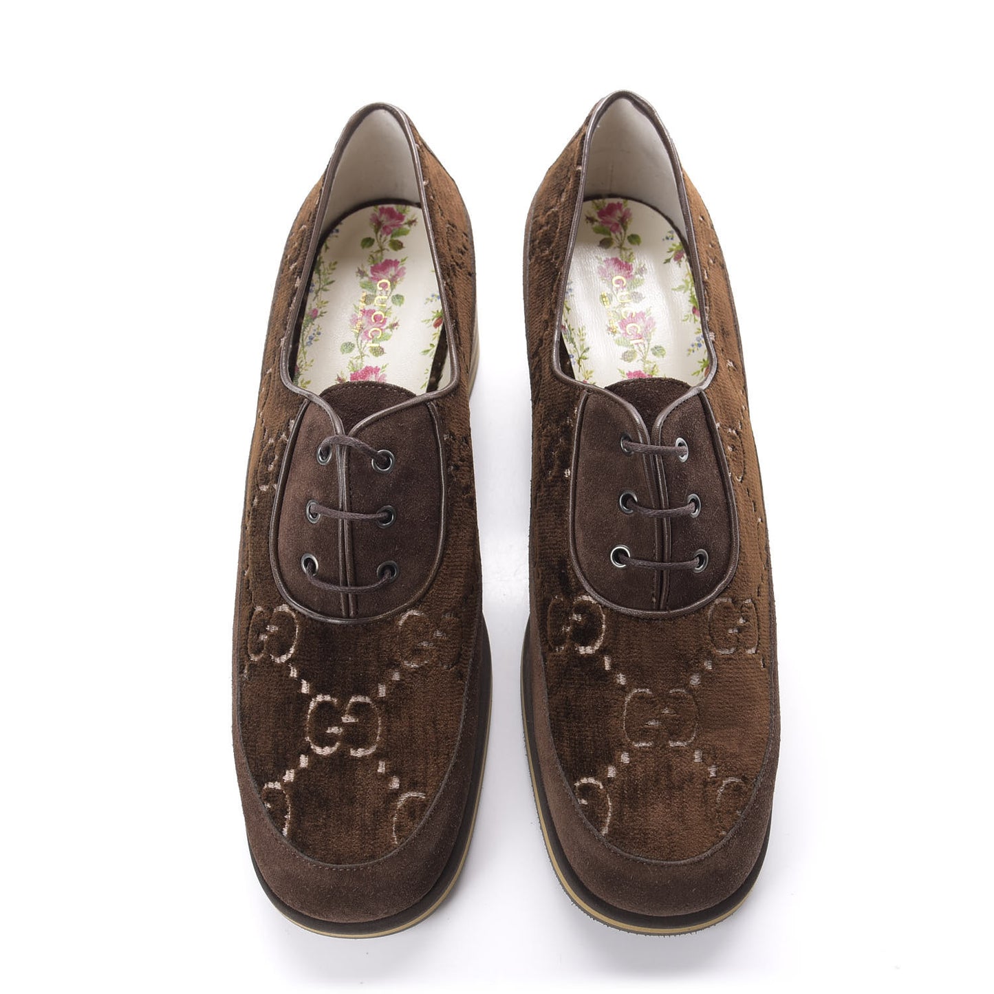 Velvet GG Monogram Thompson Derby Loafers 40.5 Vintage Cocoa Brown