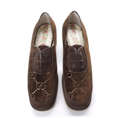 Gucci Velvet GG Monogram Thompson Derby Loafers 40.5 Vintage Cocoa Brown 4 of 11