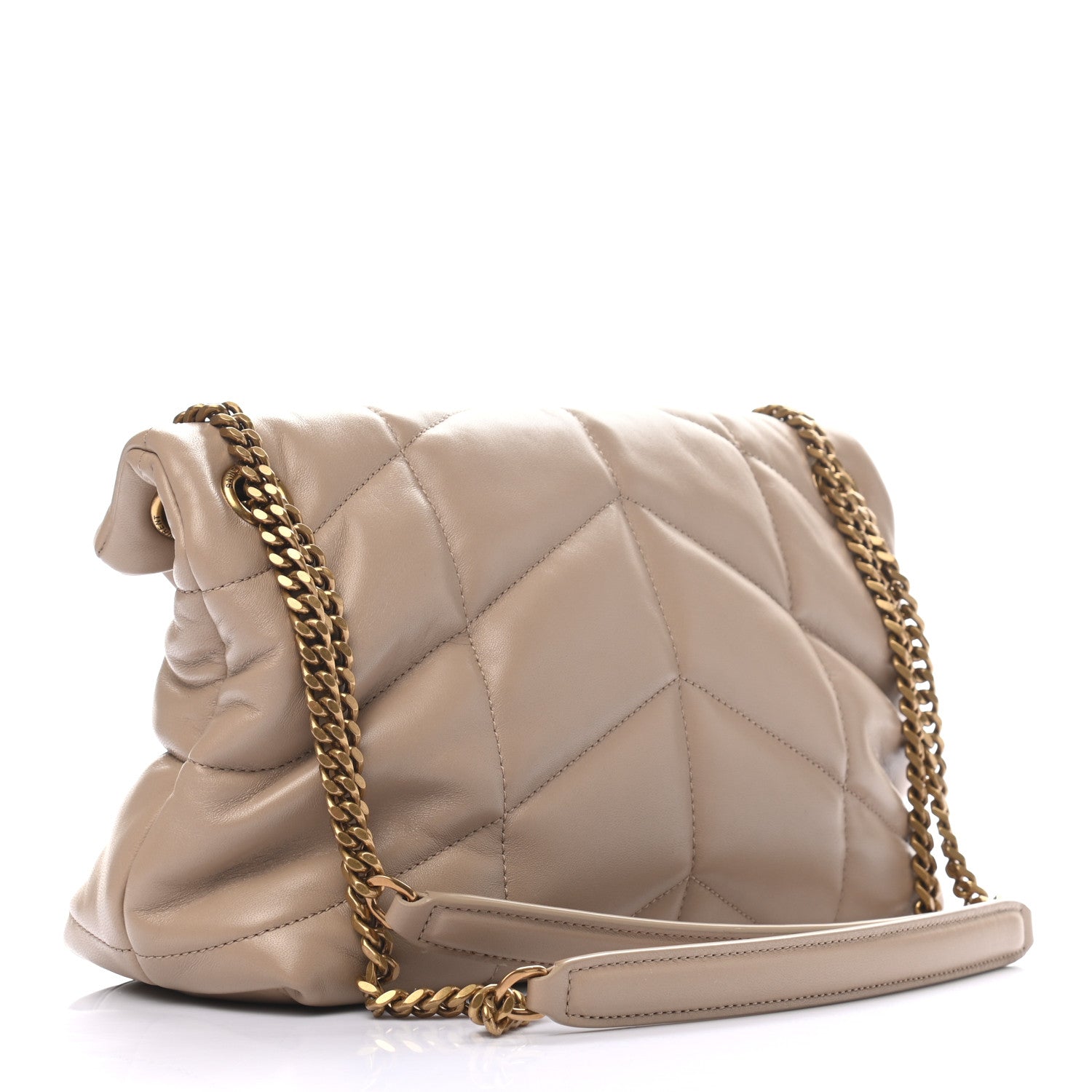Saint Laurent Lambskin Quilted Small Loulou Puffer Monogram Chain Satchel Dark Beige 2 of 8