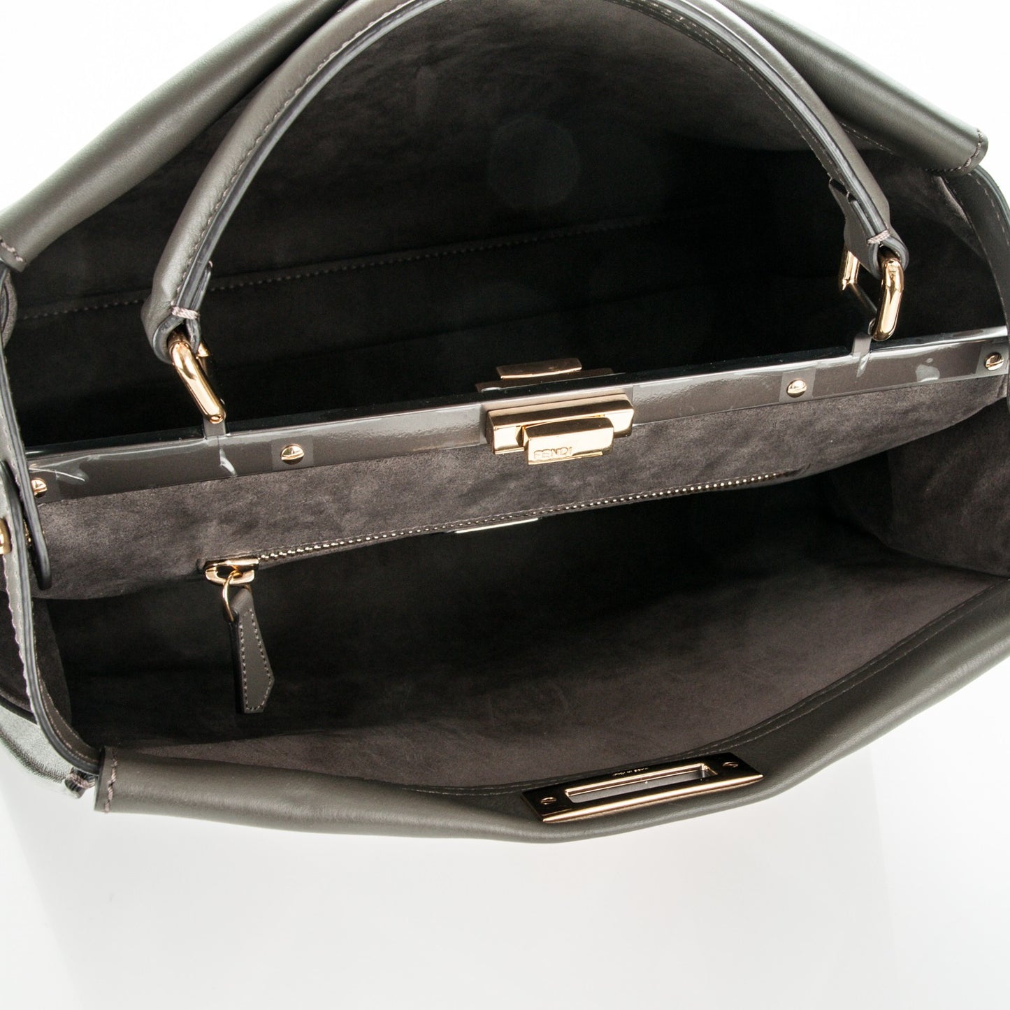 Calfskin Geometric Embroidered Large Peekaboo Iconic Satchel Grey