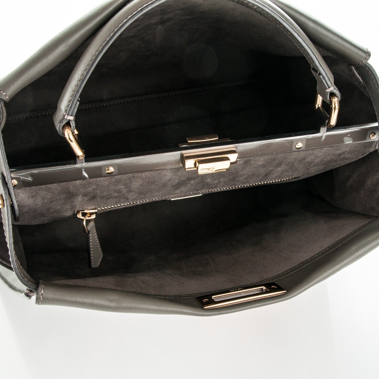 Fendi Calfskin Geometric Embroidered Large Peekaboo Iconic Satchel Grey 5 of 7