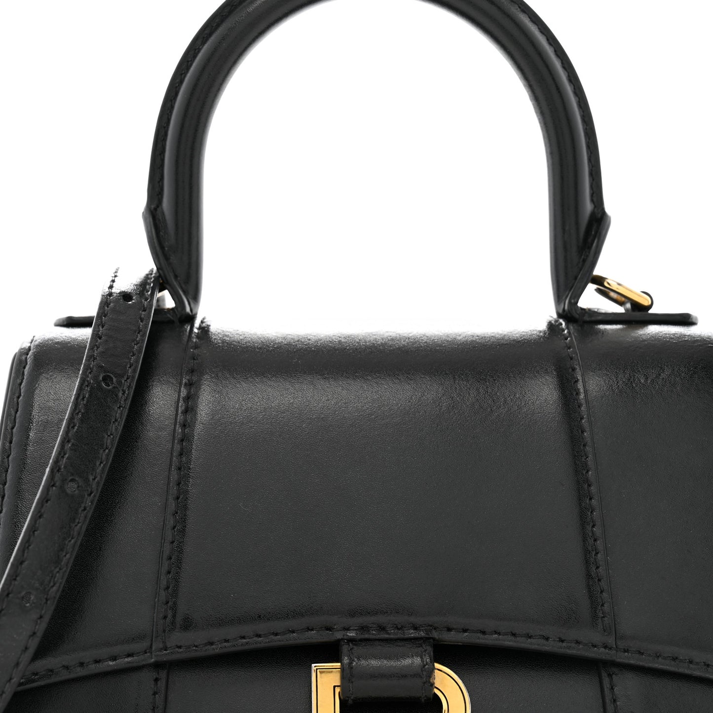 Shiny Box Calfskin Hourglass Top Handle Bag XS Black