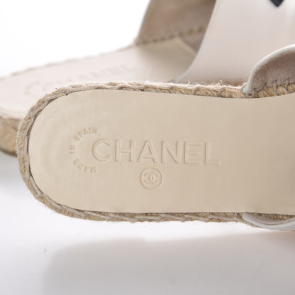 Chanel Iridescent Goatskin CC Espadrille Mules 39 Ivory Black 8 of 10