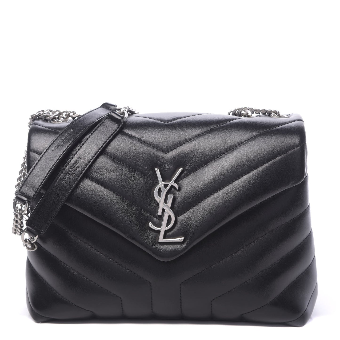 Calfskin Y Quilted Monogram Small Loulou Chain Satchel Black