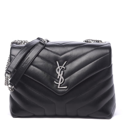 Saint Laurent Calfskin Y Quilted Monogram Small Loulou Chain Satchel Black 1 of 10