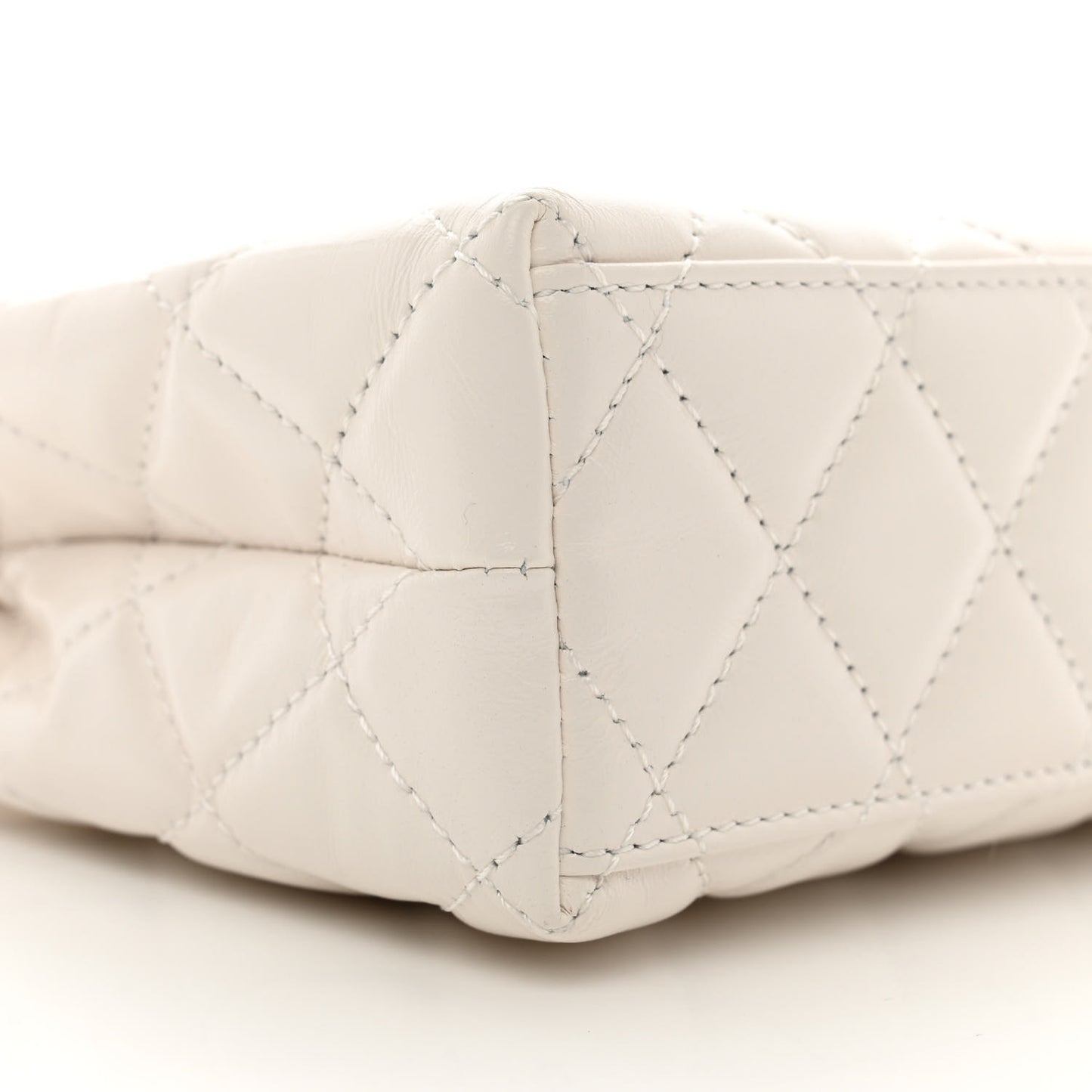Shiny Aged Calfskin Quilted Nano Kelly Shopper White