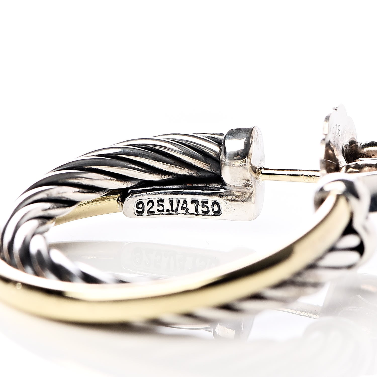David Yurman Sterling Silver 18K Yellow Gold 23mm Crossover Cable Hoop Earrings 4 of 5