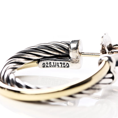 David Yurman Sterling Silver 18K Yellow Gold 23mm Crossover Cable Hoop Earrings 4 of 5