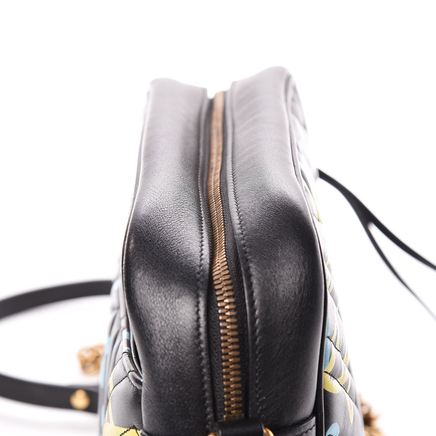 Calfskin Matelasse GucciGhost Medium GG Marmont Chain Shoulder Bag Black New Acquamarine