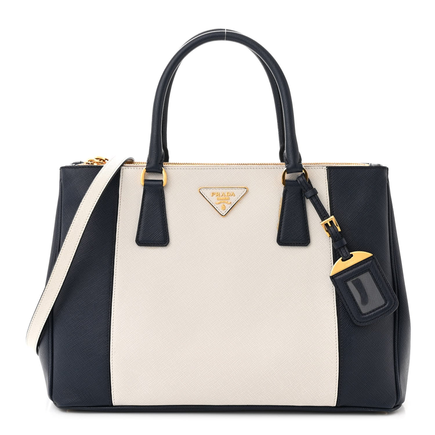 Prada Saffiano Lux Colorblock Medium Galleria Double Zip Tote Talco Baltico 1 of 11