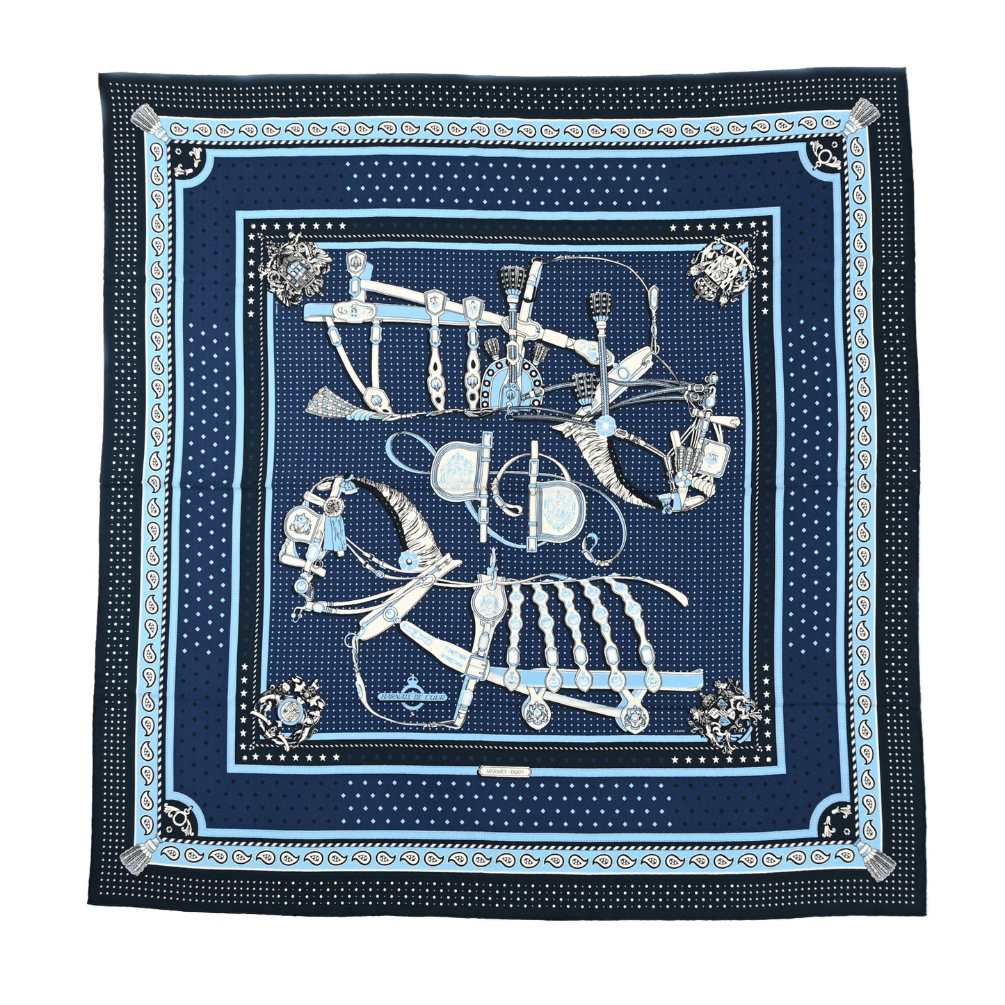 Silk Harnais De Cour Bandana Shawl 140 Marine Bleu Ciel