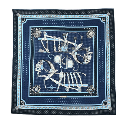 Hermes Silk Harnais De Cour Bandana Shawl 140 Marine Bleu Ciel 1 of 7