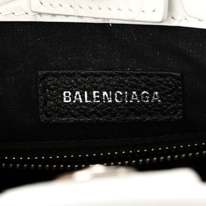 Balenciaga Shiny Calfskin Logo Crocodile Embossed North South Shopper Tote XXS White 6 of 10