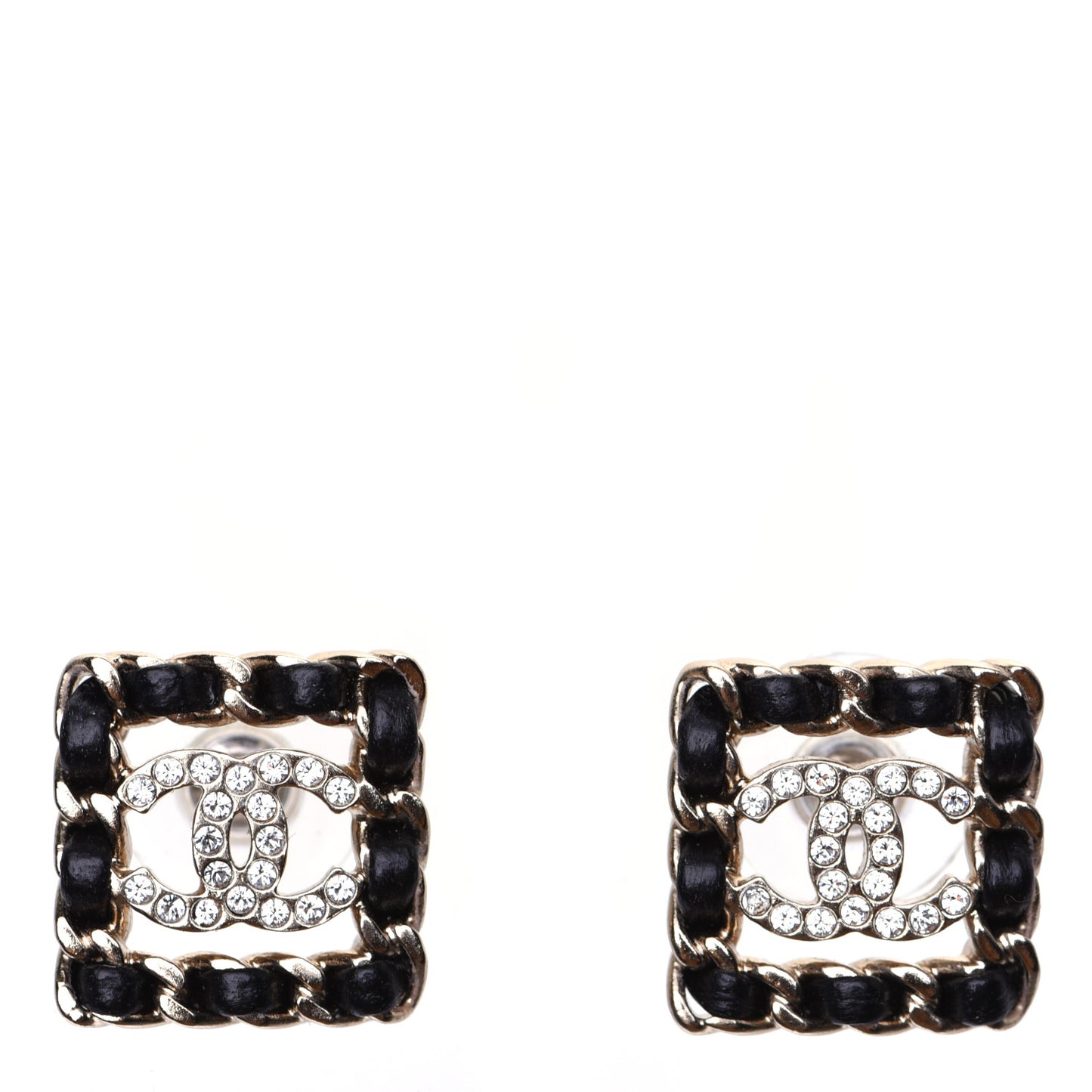 Crystal Lambskin Chain Sergeant Stud Earrings Black Gold