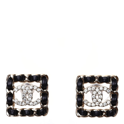 Chanel Crystal Lambskin Chain Sergeant Stud Earrings Black Gold 1 of 9