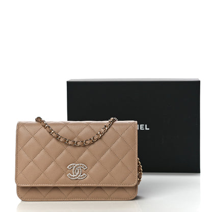 Chanel Caviar Quilted Crystal CC Wallet On Chain WOC Beige 10 of 12