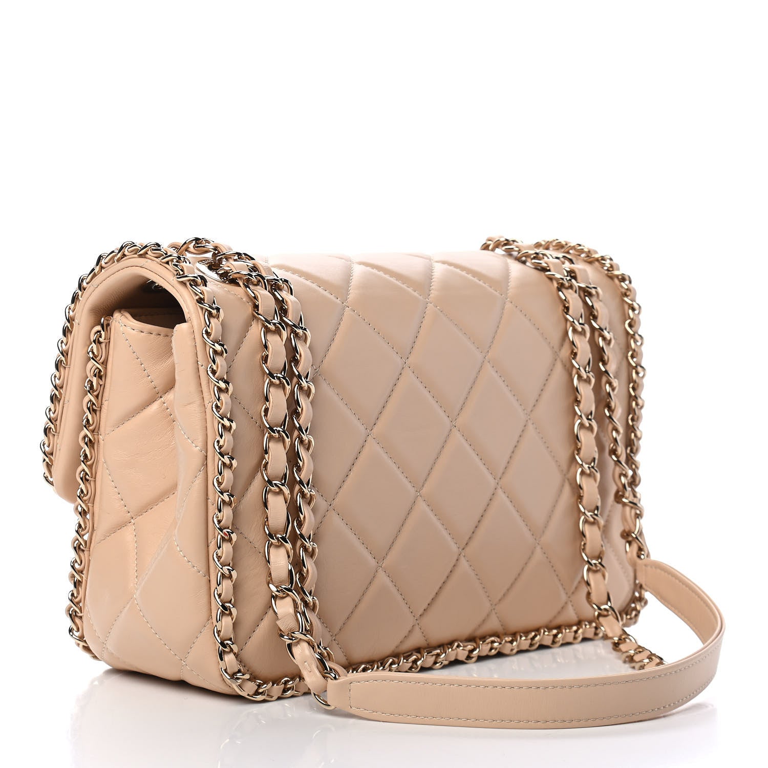 Chanel Crumpled Calfskin Medium Chain All Over Flap Beige 2 of 9