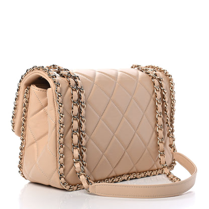 Chanel Crumpled Calfskin Medium Chain All Over Flap Beige 2 of 9