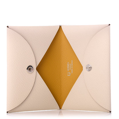 Hermes Epsom Horseshoe Calvi Card Case Craie Jaune Ambre 5 of 9