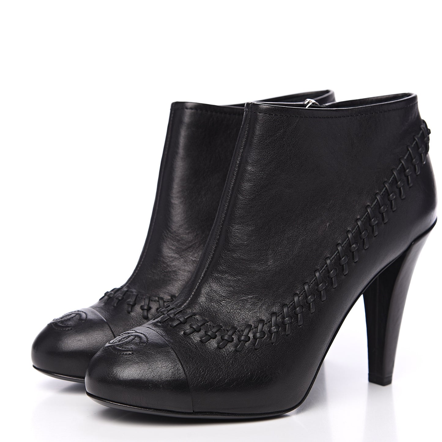 Calfskin CC Cap Toe Lambskin Booties 38.5 Black