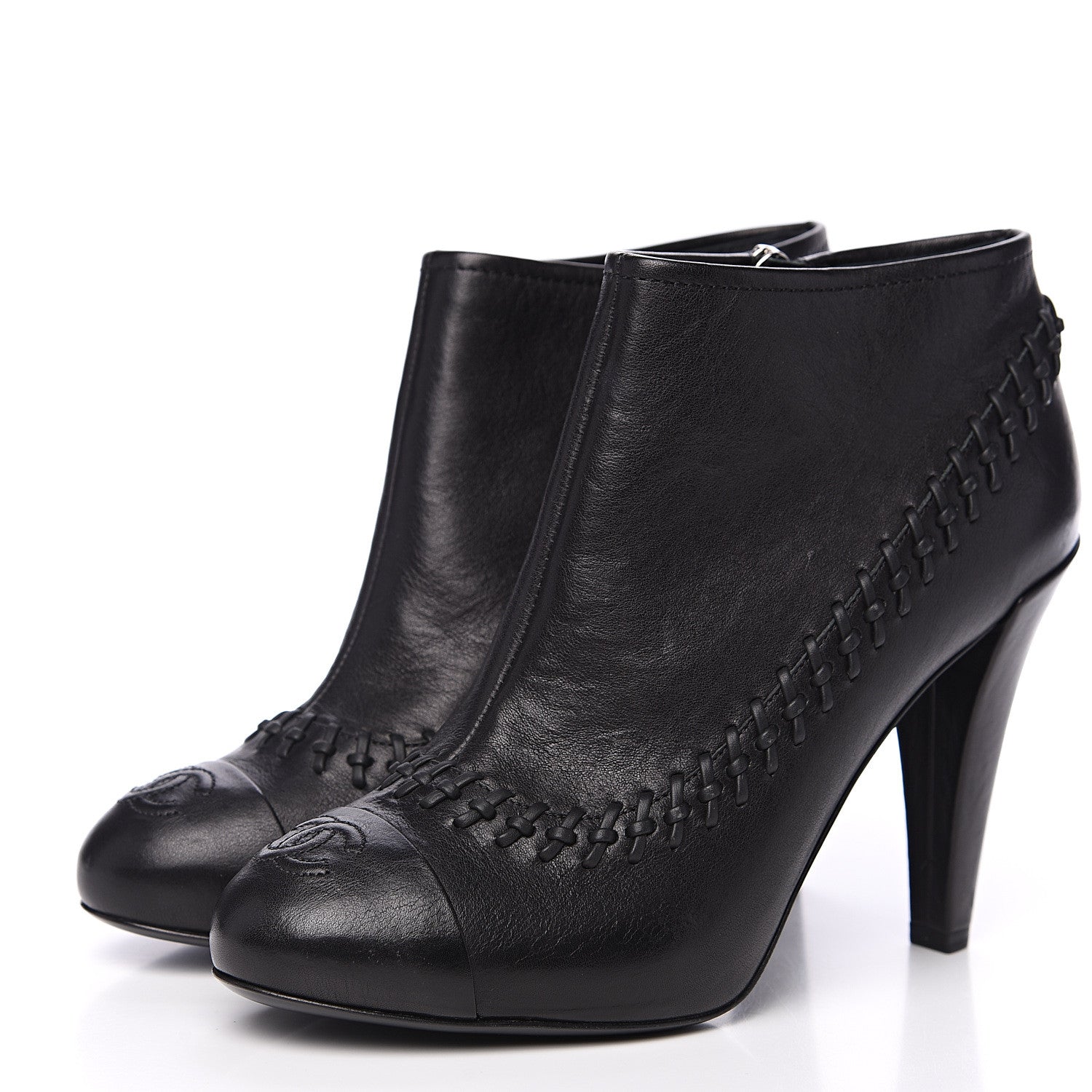 Chanel Calfskin CC Cap Toe Lambskin Booties 38.5 Black 3 of 8