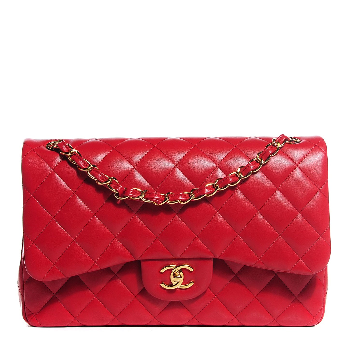 Lambskin Quilted Jumbo Double Flap Red