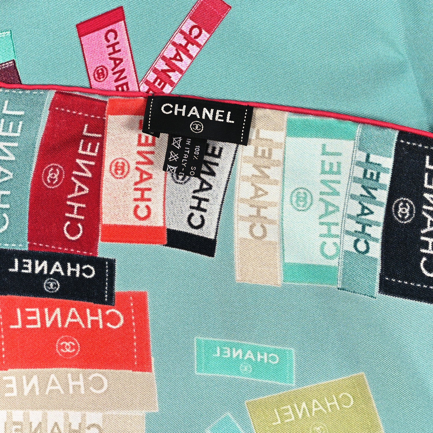 Chanel Silk CC Square Scarf Turquoise Multicolor 2 of 3