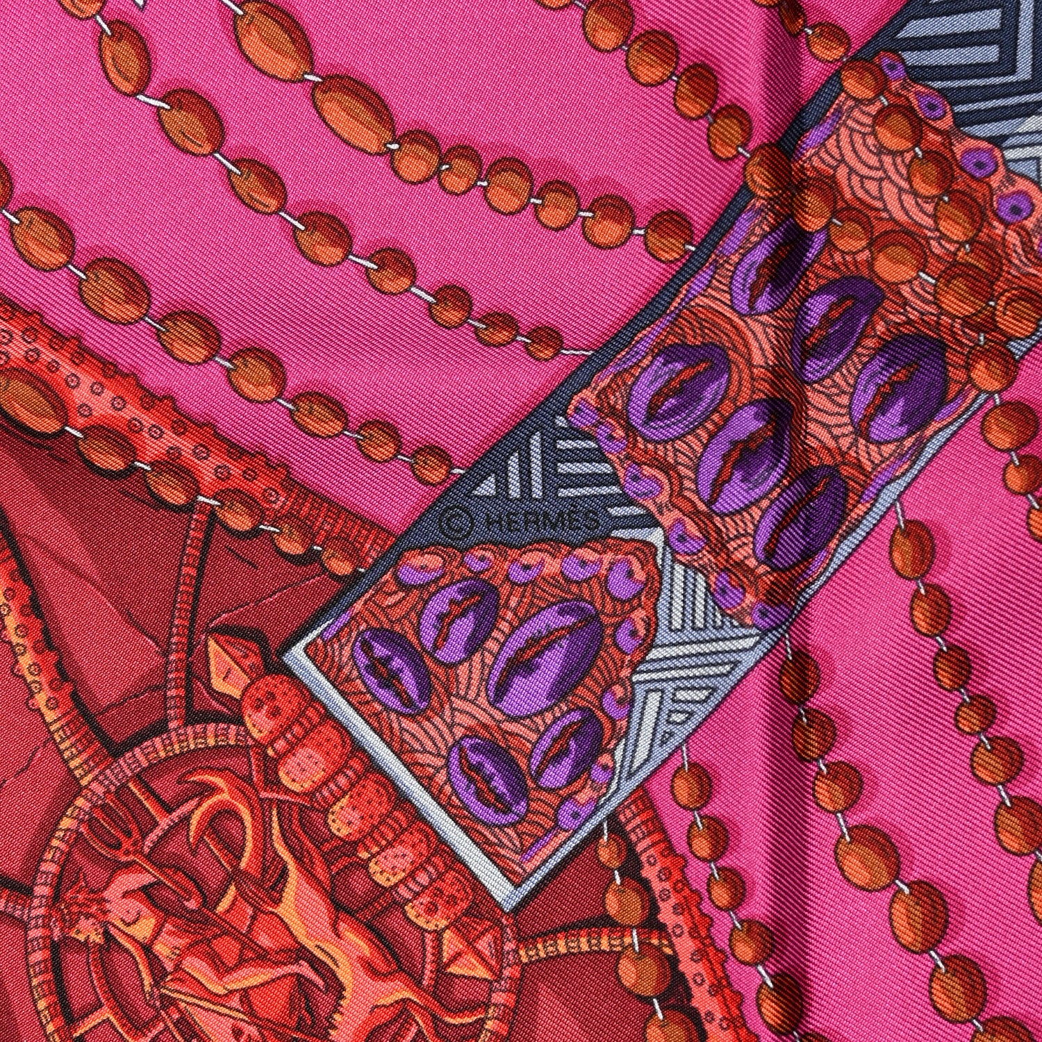 Hermes Silk Chemins De Corail Scarf 90 Fuchsia Gris Bordeaux 4 of 5