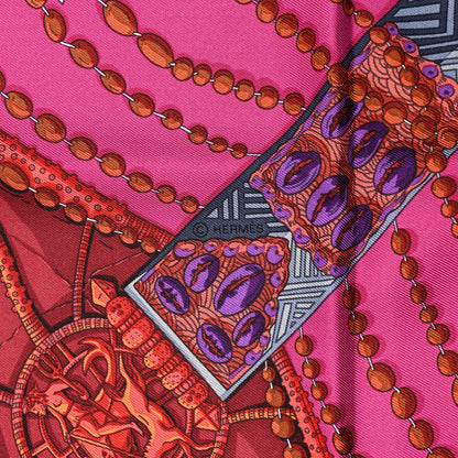 Hermes Silk Chemins De Corail Scarf 90 Fuchsia Gris Bordeaux 4 of 5