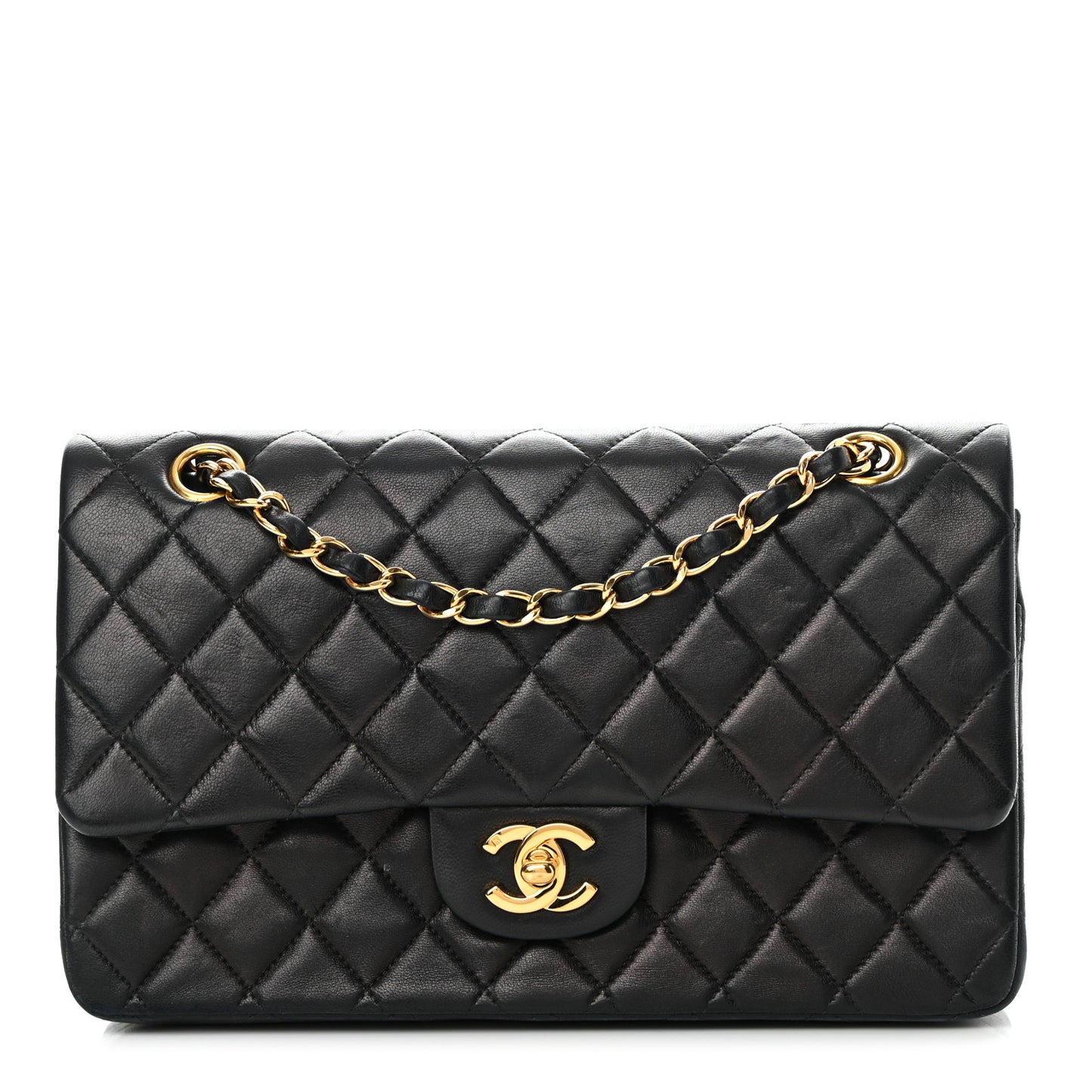 Lambskin Quilted Medium Double Flap Black