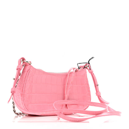 Balenciaga Extra Supple Calfskin Crocodile Embossed Le Cagole Mini Purse With Chain Sweet Pink 3 of 11