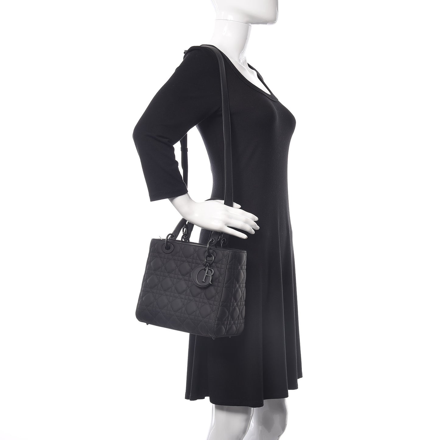 Ultra Matte Calfskin Cannage Medium Lady Dior Black