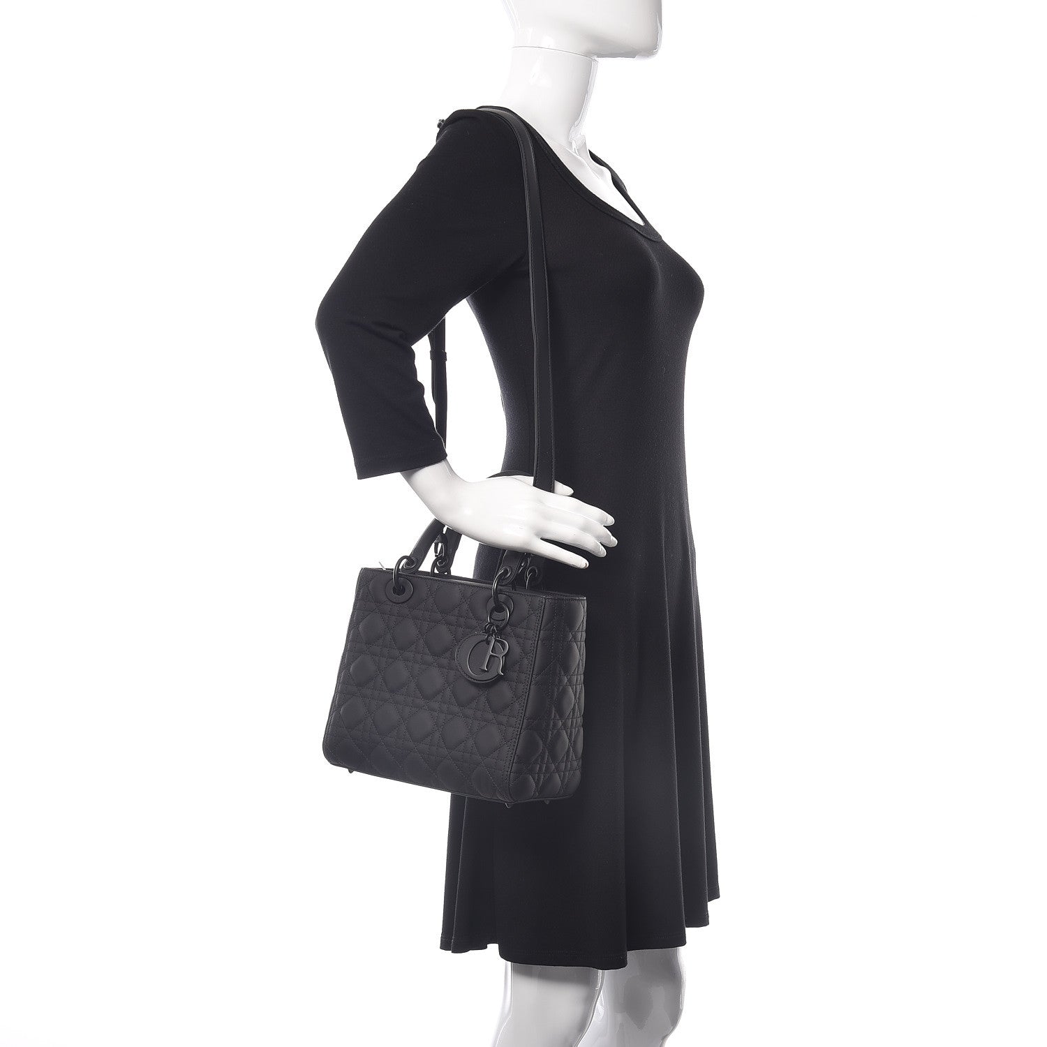 Christian Dior Ultra Matte Calfskin Cannage Medium Lady Dior Black 2 of 11
