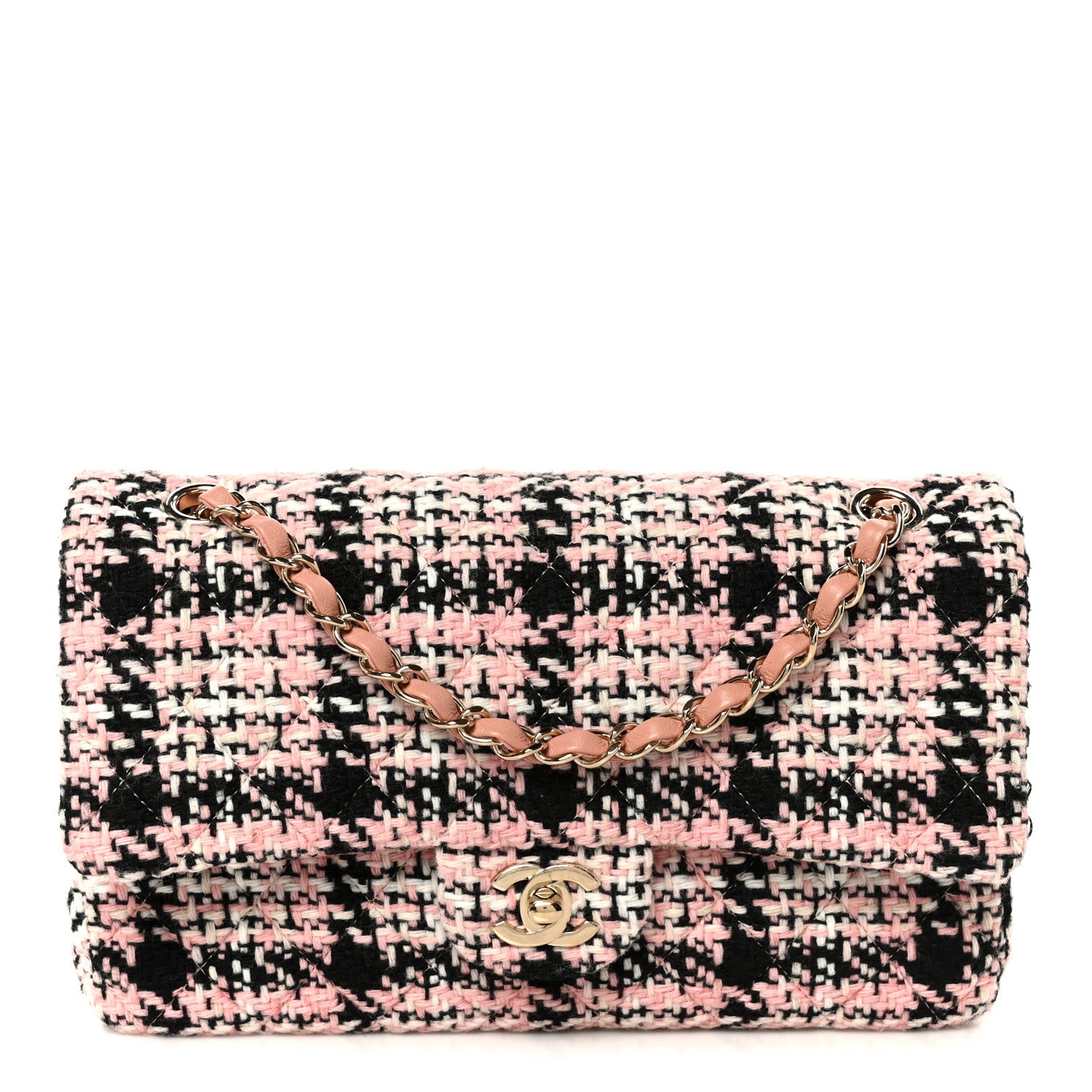 Chanel Tweed Quilted Medium Double Flap Pink Black White 1 of 10