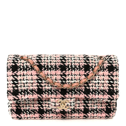 Chanel Tweed Quilted Medium Double Flap Pink Black White 1 of 10