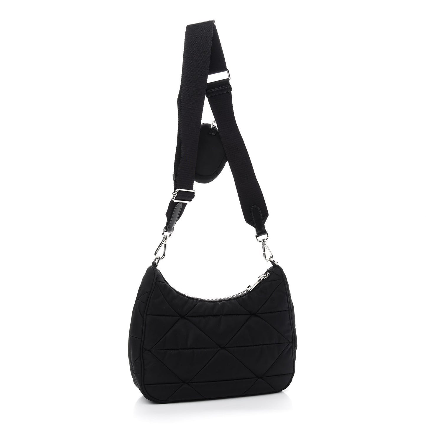 Re-Nylon Triangle Padded Patchwork Shoulder Bag Black