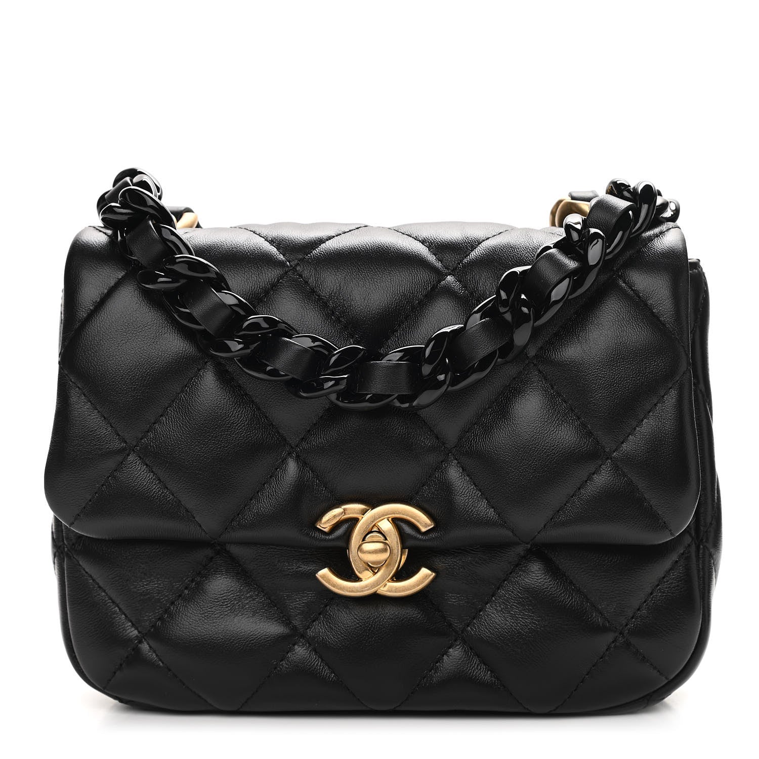 Chanel Lambskin Quilted Mini Lacquered Chain Flap Black 1 of 11
