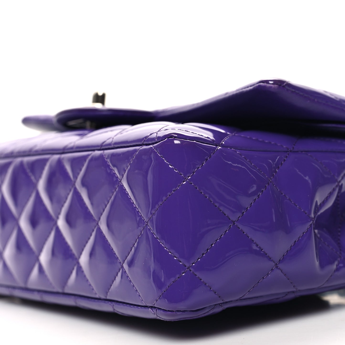 Patent Calfskin Quilted Medium Double Flap Purple