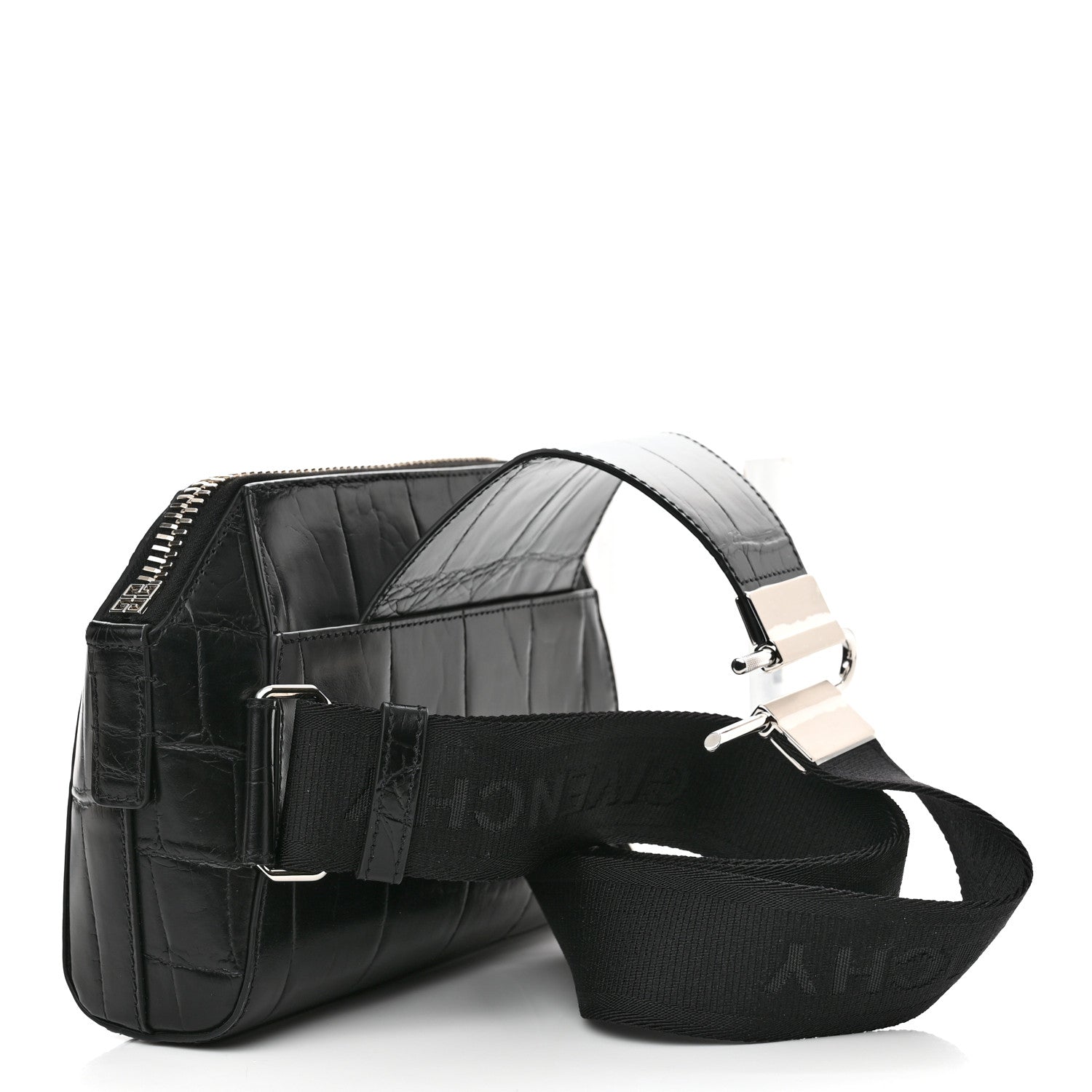 Givenchy Calfskin Crocodile Embossed Antigona U Crossbody Bag Black 3 of 9