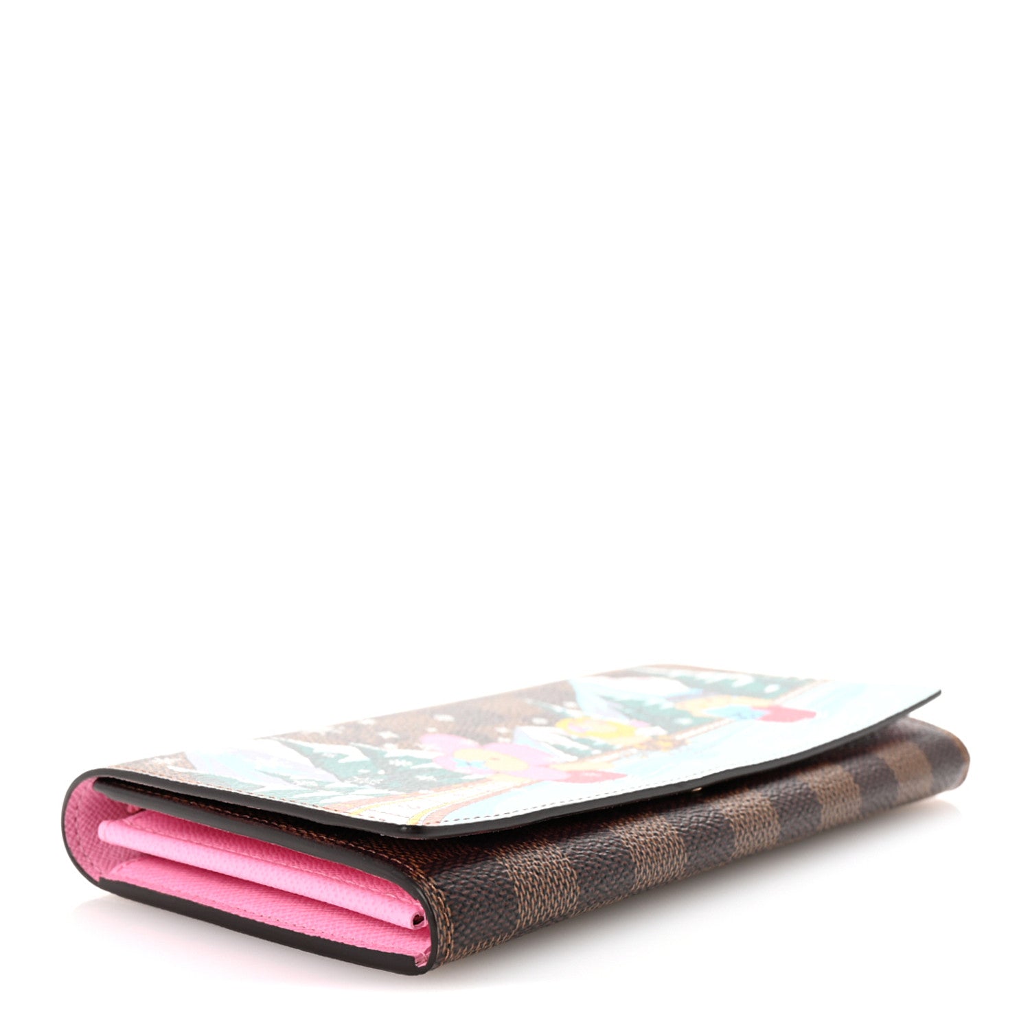 Louis Vuitton Damier Ebene 2023 Christmas Animation Ice Skating Sarah Wallet Pink 4 of 7