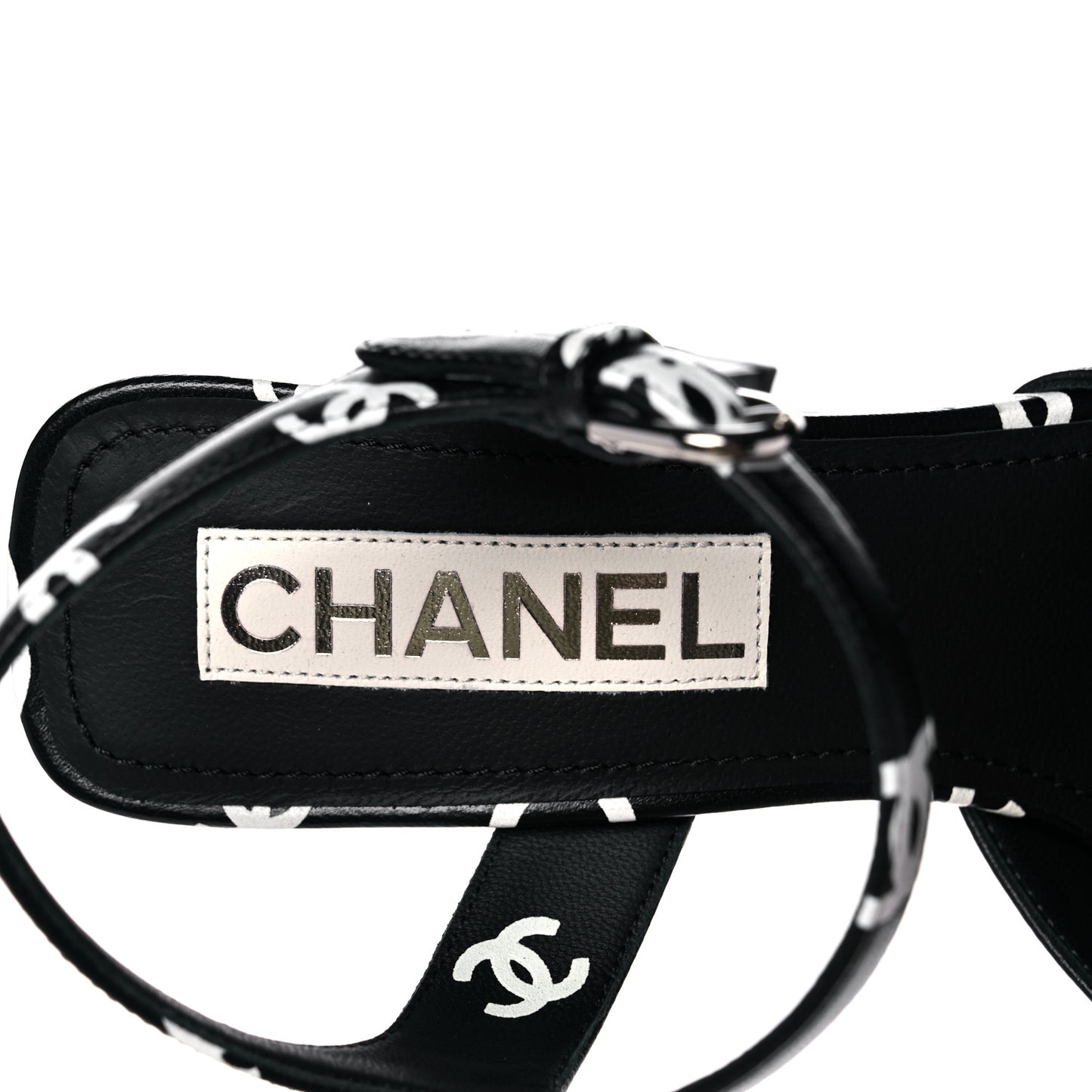 Printed Lambskin CC Platform Sandals 38 Black White