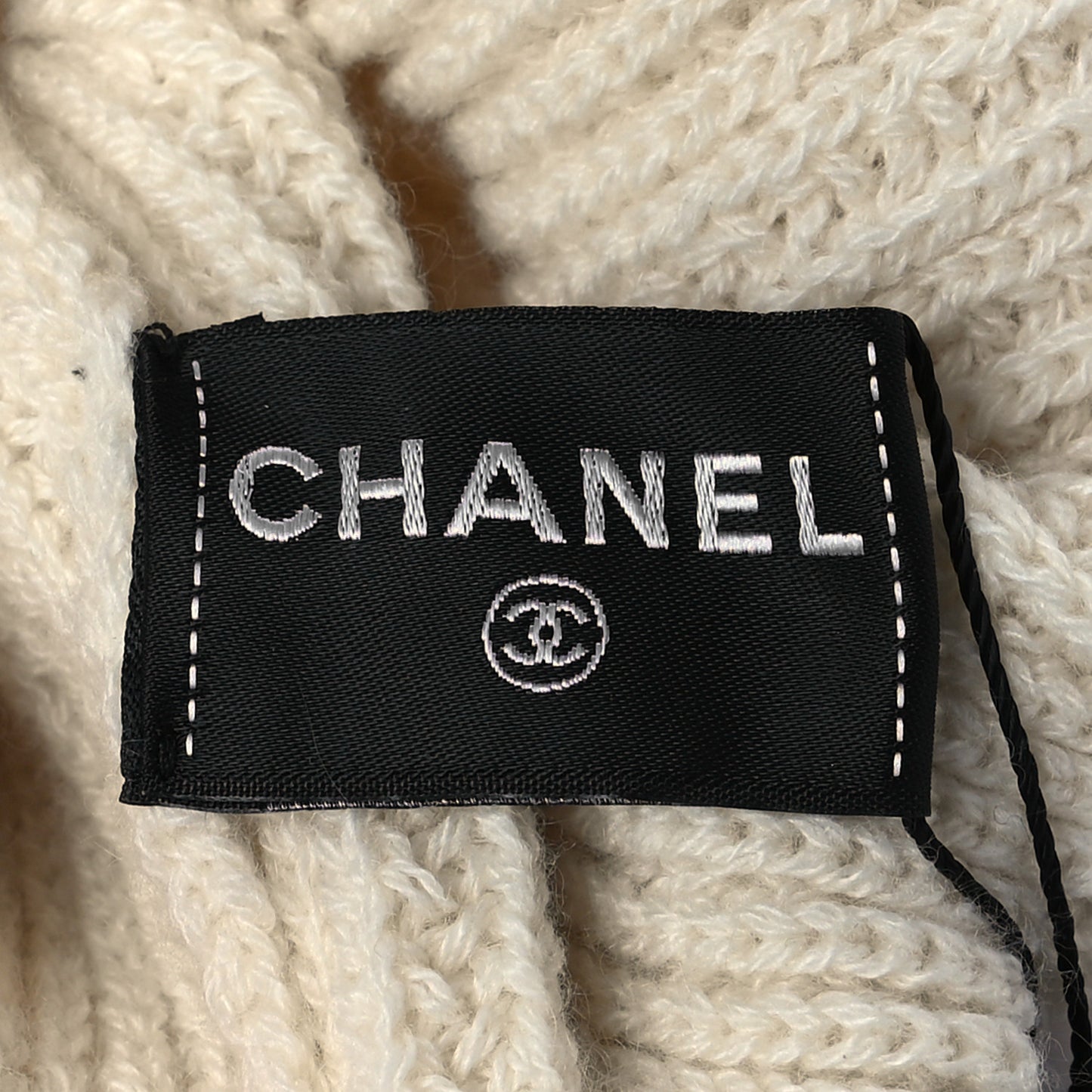 Cashmere Sequin Logo Beanie Hat Ivory Gold