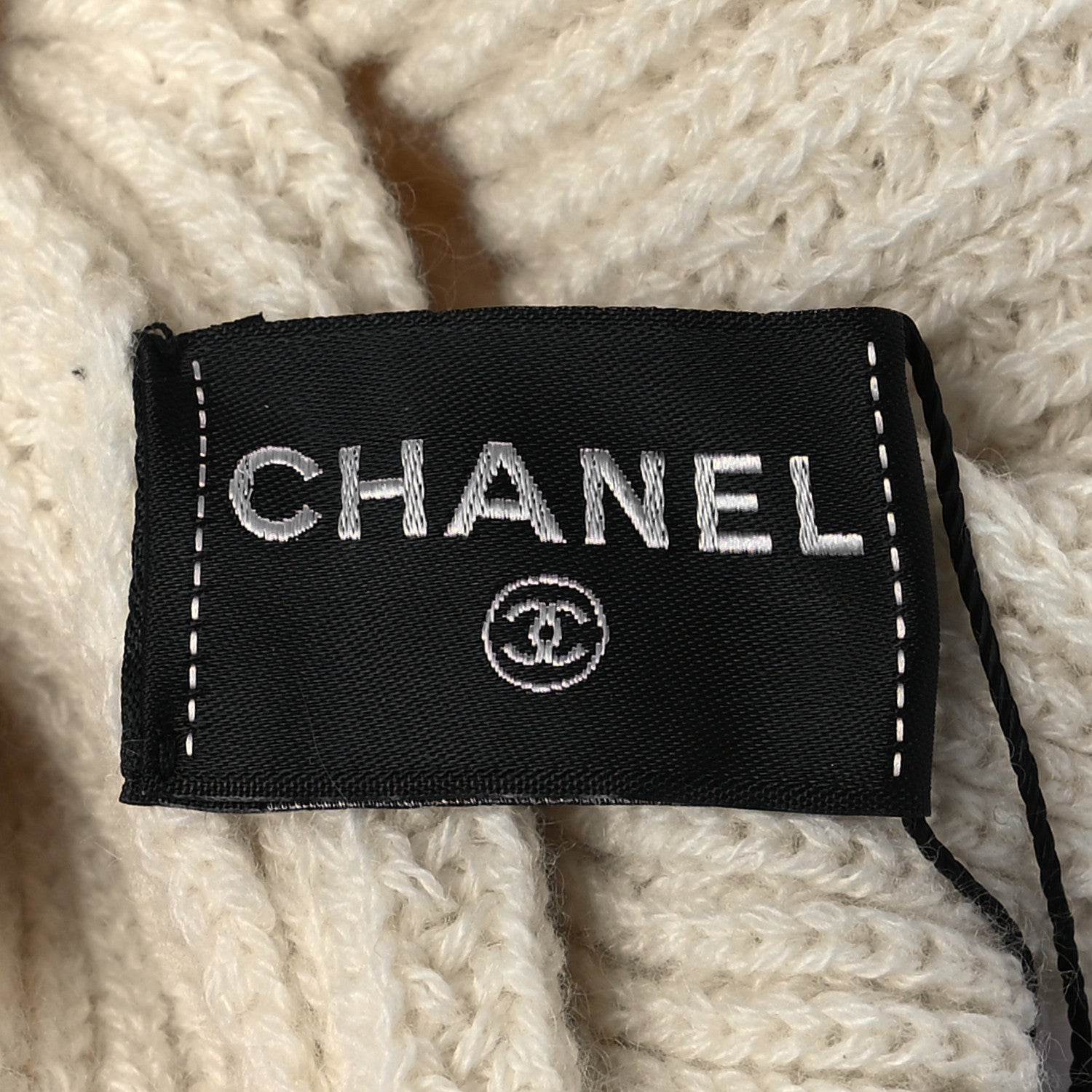 Chanel Cashmere Sequin Logo Beanie Hat Ivory Gold 4 of 6
