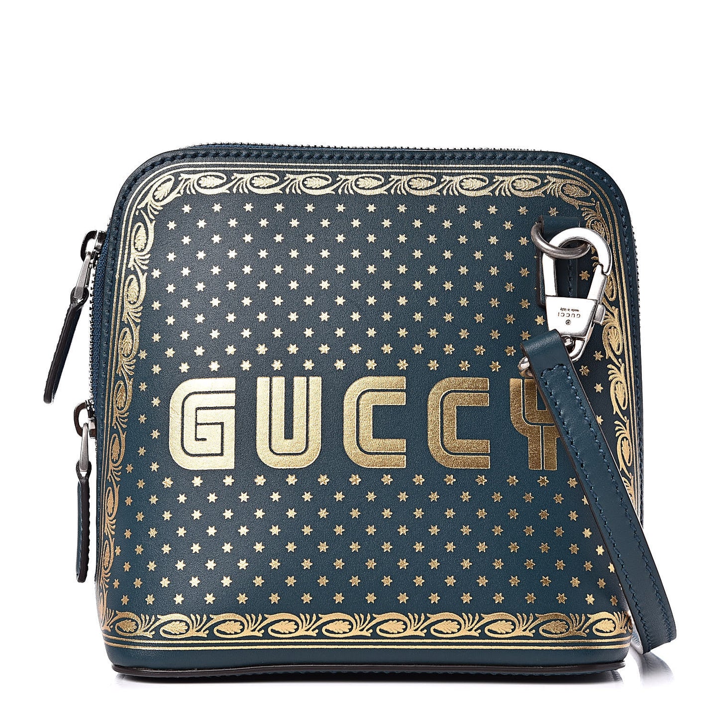 X SEGA Calfskin GUCCY Stars Mini Dome Shoulder Bag Dusty Turquoise Gold