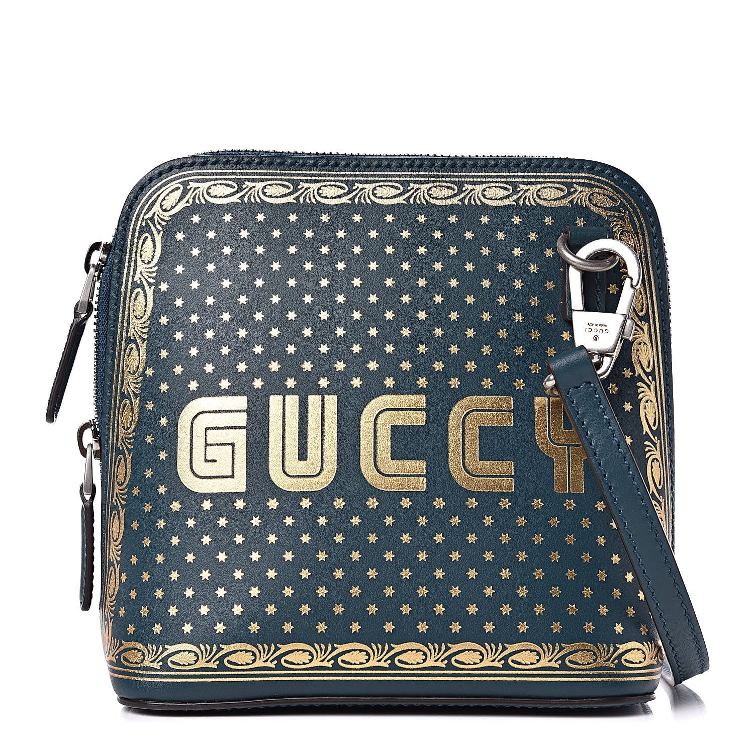 Gucci X SEGA Calfskin GUCCY Stars Mini Dome Shoulder Bag Dusty Turquoise Gold 1 of 9