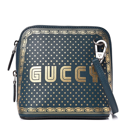 Gucci X SEGA Calfskin GUCCY Stars Mini Dome Shoulder Bag Dusty Turquoise Gold 1 of 9