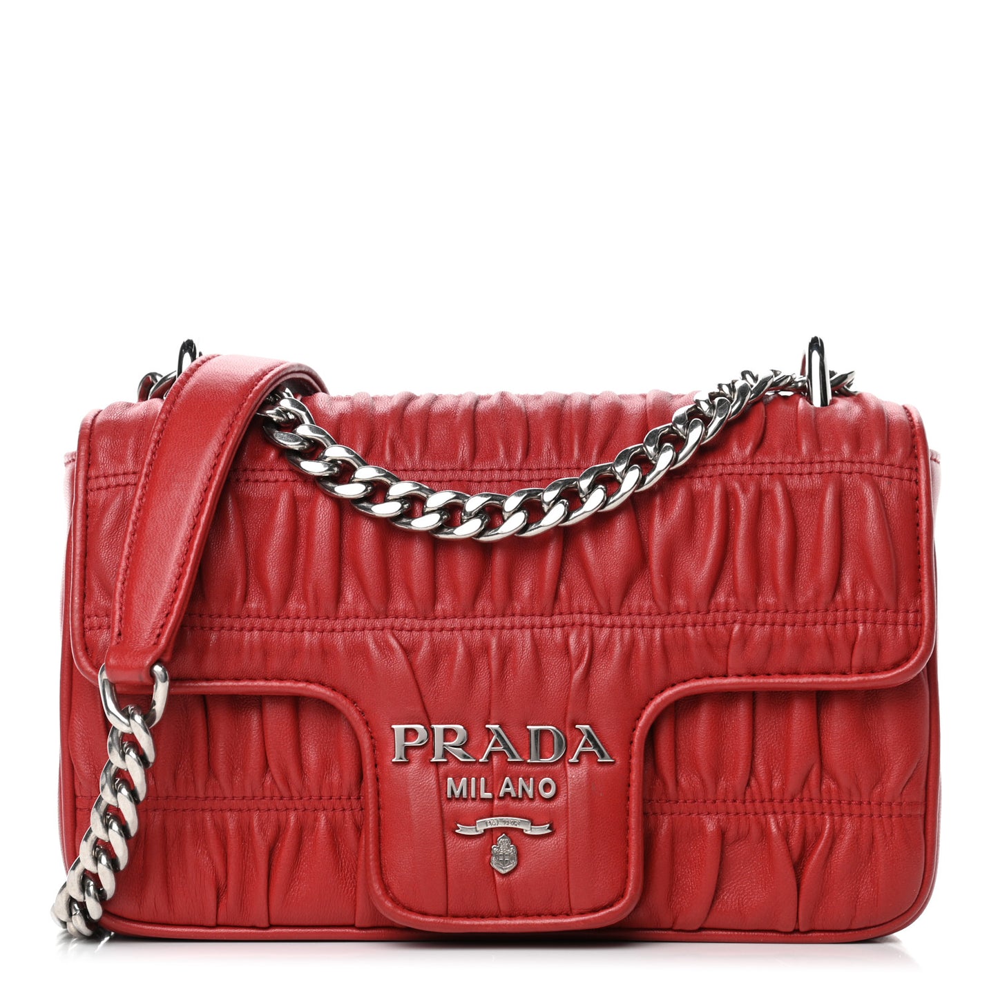 Nappa Gaufre Small Chain Flap Shoulder Bag Fuoco